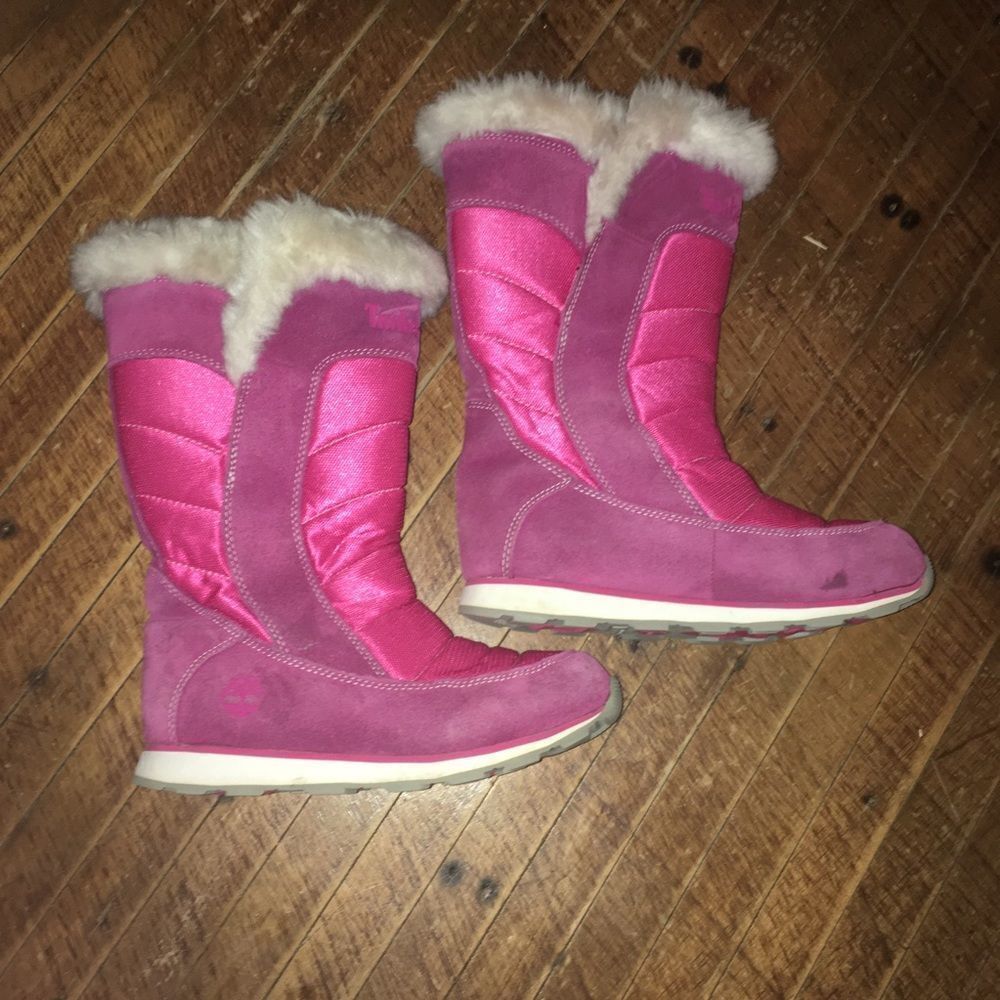 Timberland pink & purple tall quilted fleece lined boots